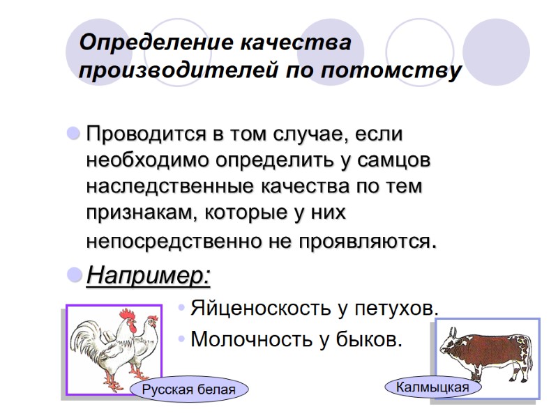 Определение качества производителей по потомству Проводится в том случае, если необходимо определить у самцов